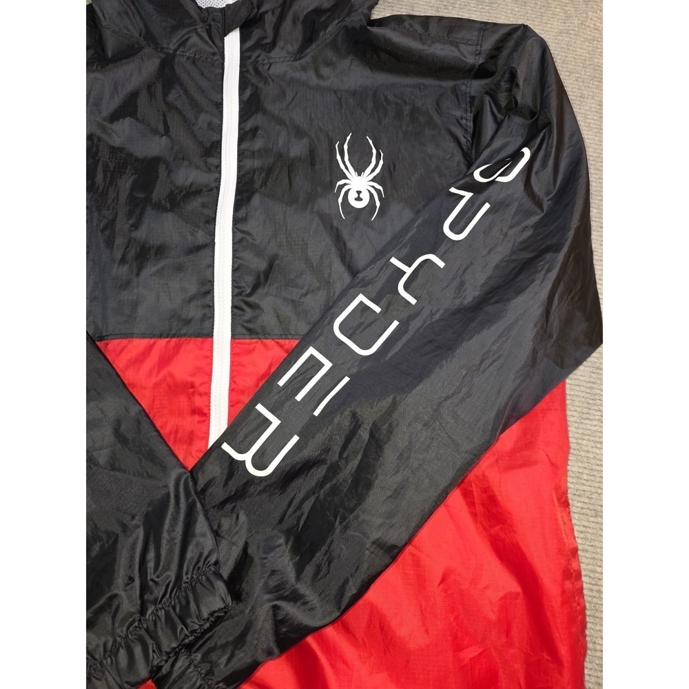 Spyder Men's L Black Red Logo Water Resistant Hooded Windbreaker Mesh Lined - Picture 2 of 12